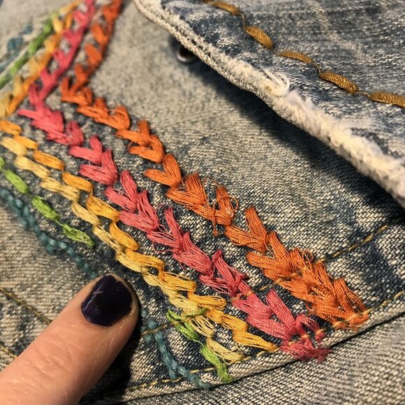 LEI Women Sz 5 Flare Bootcut Low Rise Jeans VTG Y2K Rainbow 90s grunge boho - Picture 12 of 13